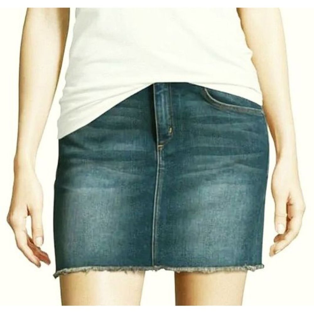 McGuire Deconstructed Denim Mini Skirt Stretchy Distressed Destroyed Ripped Jean